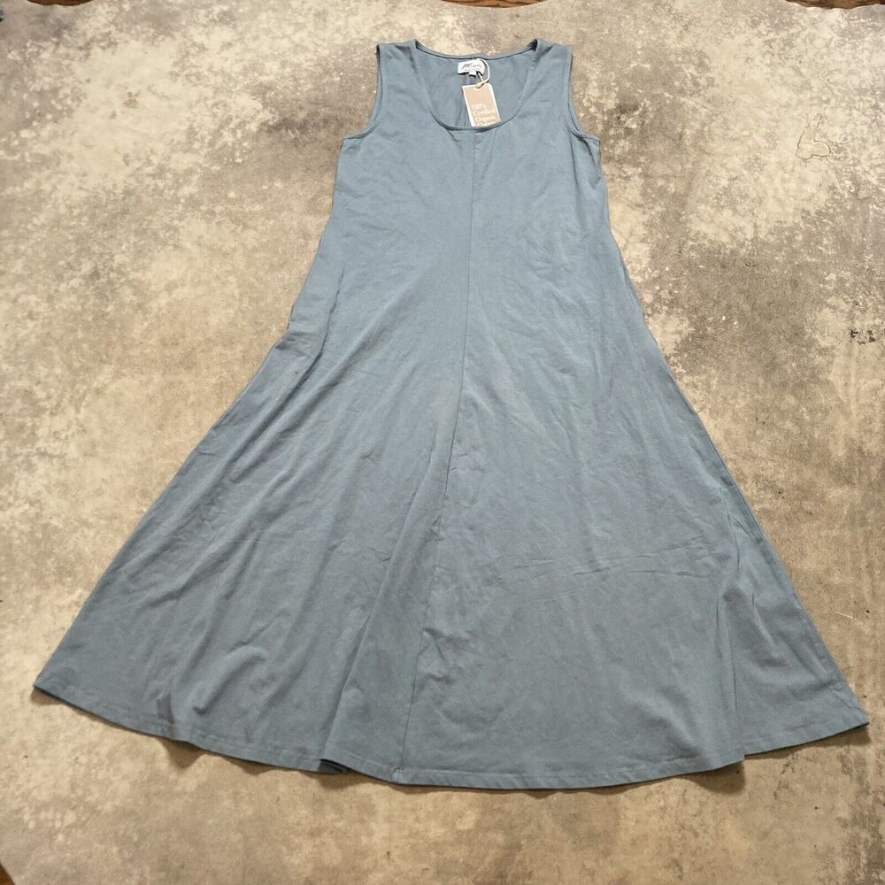 Mien Studios Dress Womens Sz Large Blue Maxi Long kets Organic Cotton GOTS